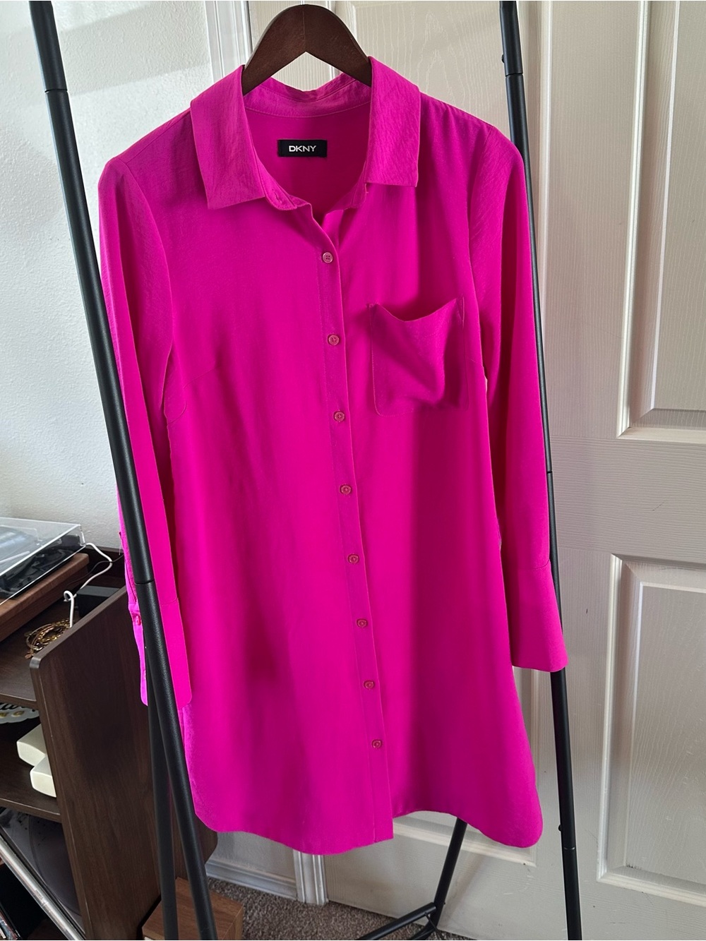 DKNY Vibrant Fuchsia Button-Front Shirt Dress 🦆 - Picture 1 of 3